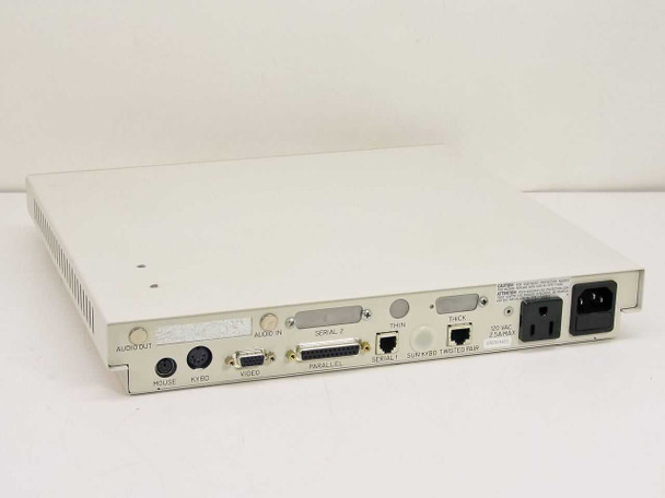 HDS ViewStation X rear panel overview showing Mouse, Keyboard, Video, Parallel, Serial 2, Thin, Thick, Serial 1, Sun KYBD, Twisted Pair, and IEC AC inlet ports