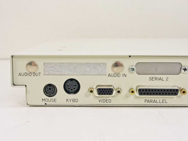 HDS ViewStation X rear panel left section close-up showing Audio Out, Audio In, Mouse (PS/2), KYBD (PS/2), 15-pin Video, Parallel, and Serial 2 connectors
