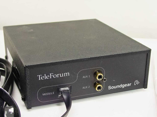 Soundgear TeleForum interface box — front panel showing Module port, AUX 1, and AUX 2 connectors