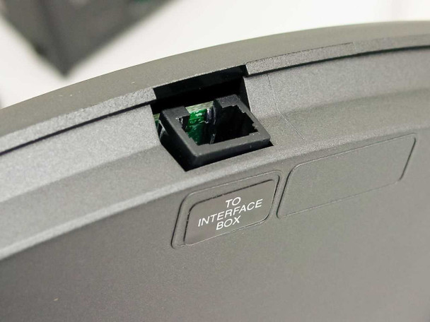Soundgear TeleForum audio module — close-up of RJ-style To Interface Box connector port on underside