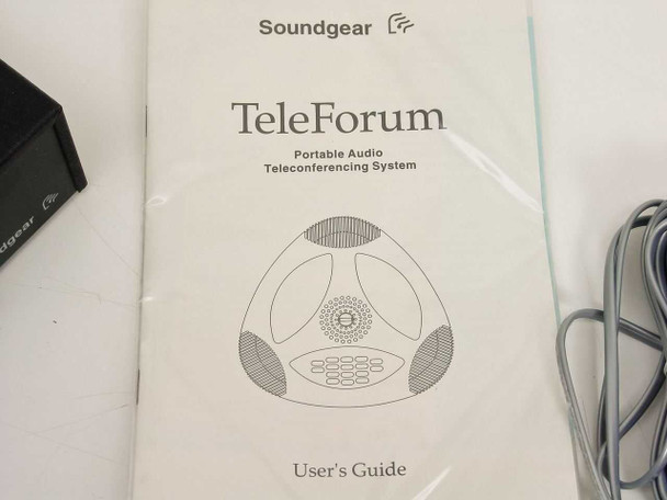 Soundgear TeleForum User Guide — front cover showing Portable Audio Teleconferencing System branding and diagram