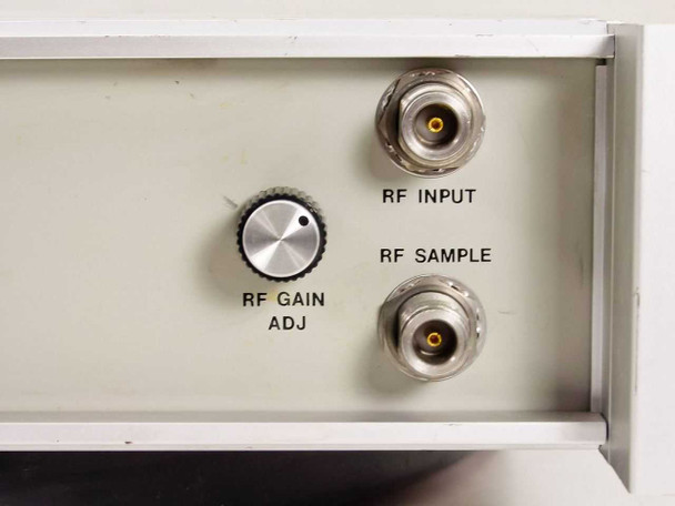 Varian VZC6961D7A1 – front panel right side showing Type N RF INPUT connector, Type N RF SAMPLE connector, and RF GAIN ADJ knob