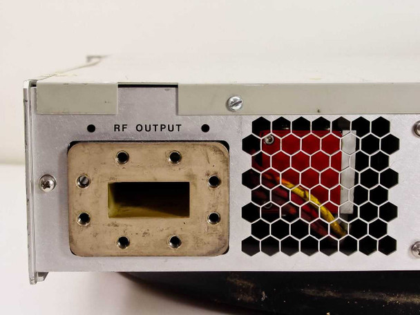 Varian VZC6961D7A1 – rear panel left side showing waveguide RF output port (WR-137 flange) and cooling fan