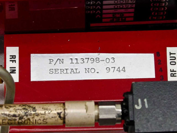 Varian TWTA TWT assembly label – P/N 113798-03, Serial No. 9744