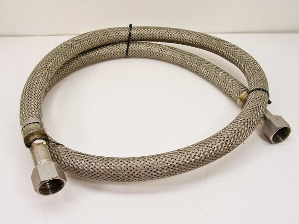 Consolidated Precision Corp B-8000-016-096 1.5-inch braided stainless steel vacuum hose, 8 feet long, coiled view showing full length and both end fittings