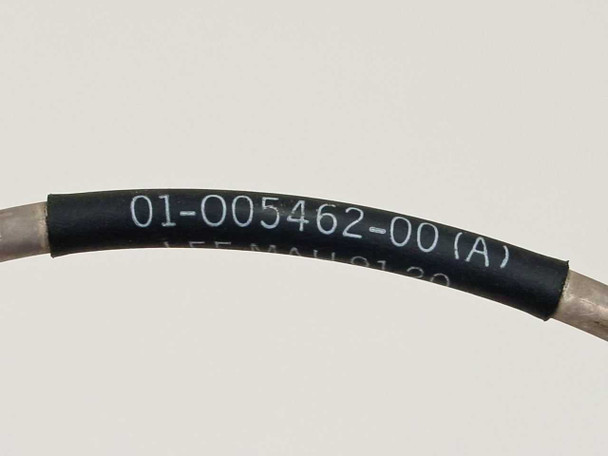 Semi-rigid RF cable label closeup showing part number 01-005462-00(A) and date code LEE MAH 91 20