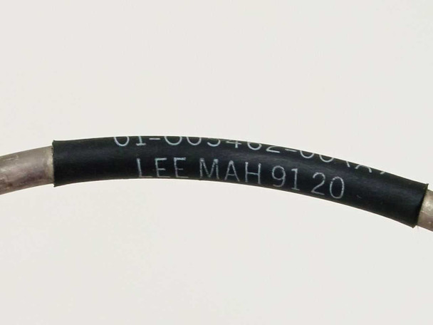 Semi-rigid RF cable label closeup showing part number 01-005462-00(A) and date code LEE MAH 91 20 – second view