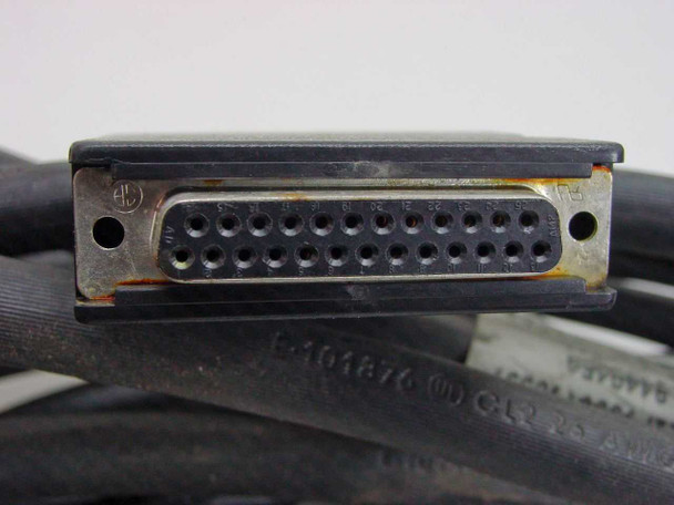 IBM 21F9350 cable DB25 female connector end — close-up showing 25-pin socket and molded housing with UL marking