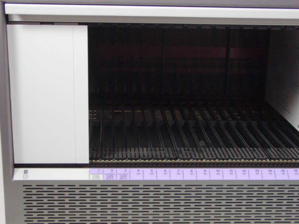 Avaya SD-66984-01 Definity ECS — interior card cage view from above with power supply bay visible on left side, all card slots empty