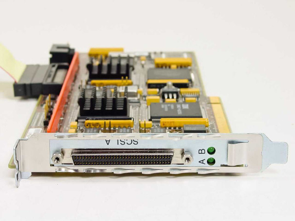Network Appliance 110-03175-A3 card bracket end showing 68-pin HD SCSI external connector labeled SCSI A with dual green LED indicators (A and B)