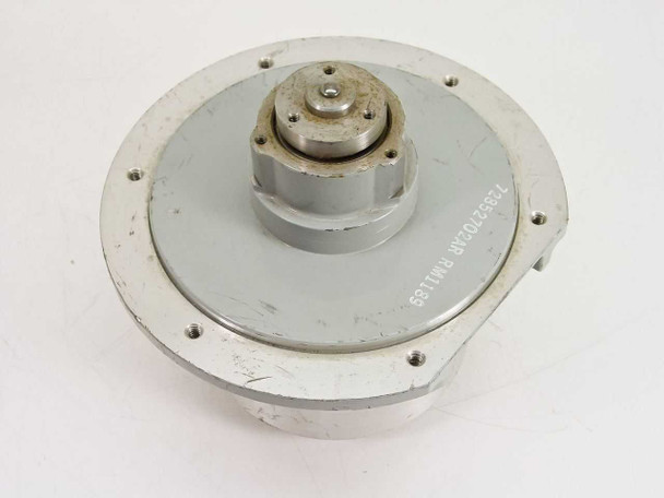 Aluminum spindle 72852702AR RM1189 — top/front view showing pressed bearing center, bolt-pattern flange, and machined aluminum body