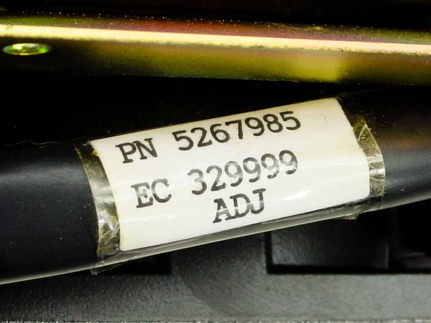 Secondary label on fan assembly showing PN 5267985, EC 329999, ADJ marking