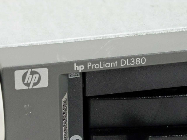 HP ProLiant DL380 front panel label closeup showing model name