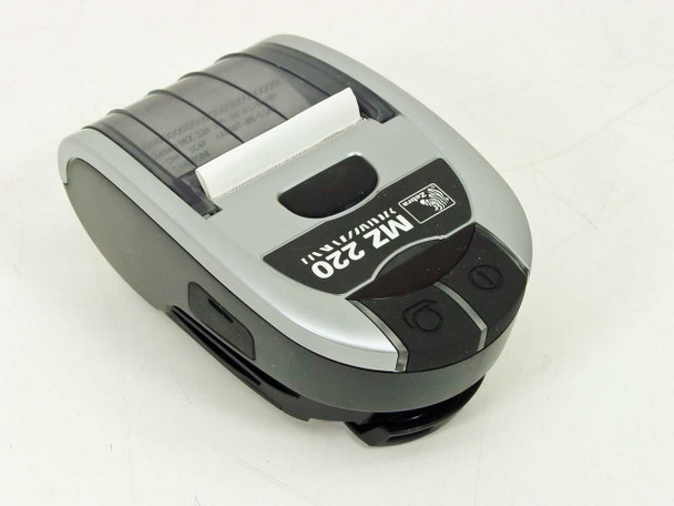 Zebra MZ220 mobile thermal printer – right-side three-quarter view with power and feed buttons visible