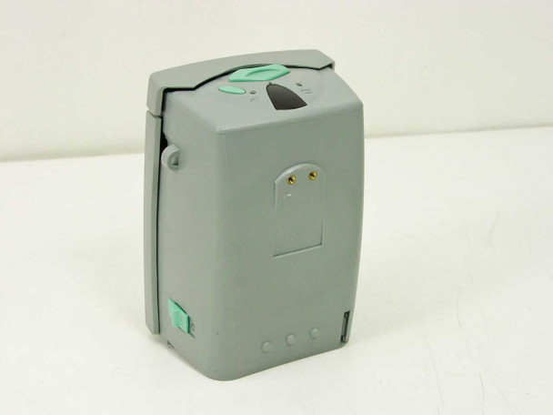 Zebra Eltron PA202 XPort printer rear view showing battery contact pins and green latch button