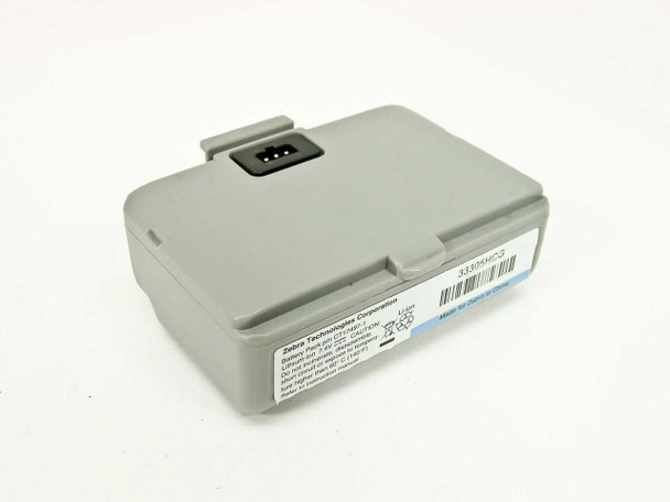 Zebra CT17497-1 RW220 Li-ion 7.4V battery pack — top and front angle showing connector and label