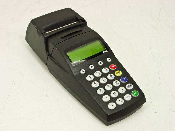 Banksys C-ZAM Smash Merchant Unit POS terminal – front-left three-quarter view showing LCD display and keypad with integrated printer on top