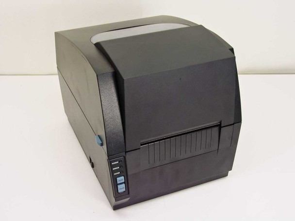 Lukhan LK-B20 barcode label printer – front-left three-quarter view showing dark gray desktop enclosure and control panel