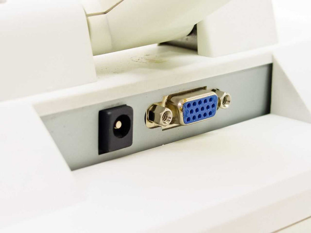ADI MicroScan A508 rear port detail showing DC barrel power jack and 15-pin VGA input connector