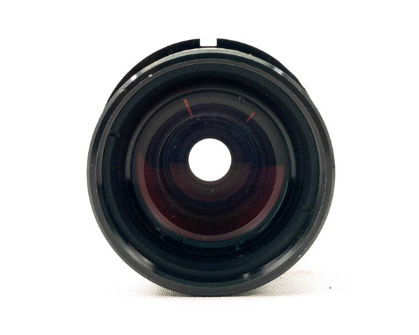 General Electric GS-028 projector lens front element view showing multi-coated red-tinted glass and lens barrel interior