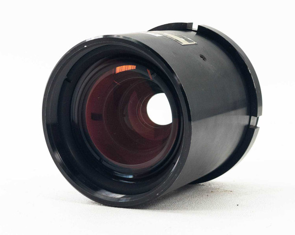 General Electric GS-028 projector lens angled side view without caps showing full barrel and bayonet mount detail