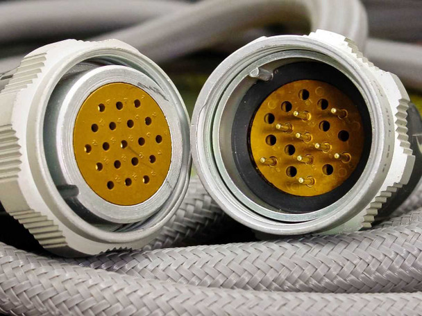 Riber TCE-300 included multi-pin circular cable – close-up of both connector ends showing gold-contact pin arrangement