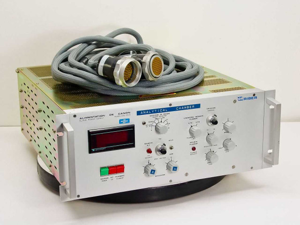 Riber ACE 576 N E-Gun Power Supply front panel with Newport LED display, control knobs, and multi-pin cannon cable resting on top