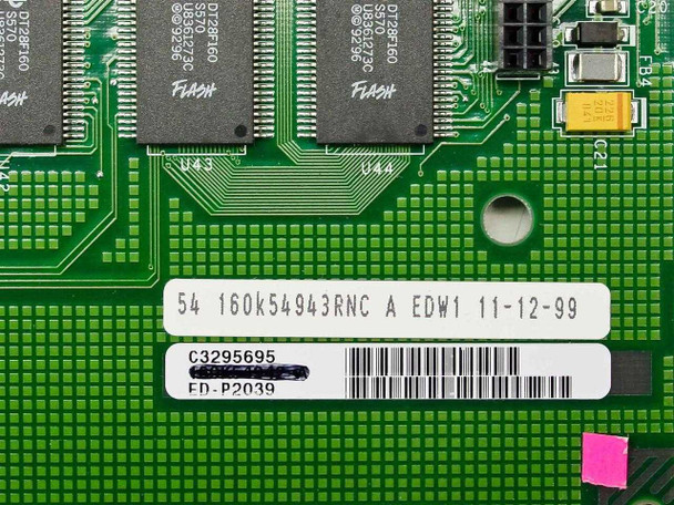 Xerox N17 logic board close-up – label reads '54 160k54943RNC A EDW1 11-12-99' with Flash memory chips and barcode sticker C3295695