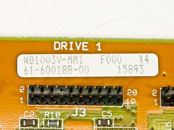 Close-up of Western Digital WD1003V-MM1 Drive 1 label showing model number WD1003V-MM1, part number 61-600188-00, firmware code F000 X4, and date code 15893