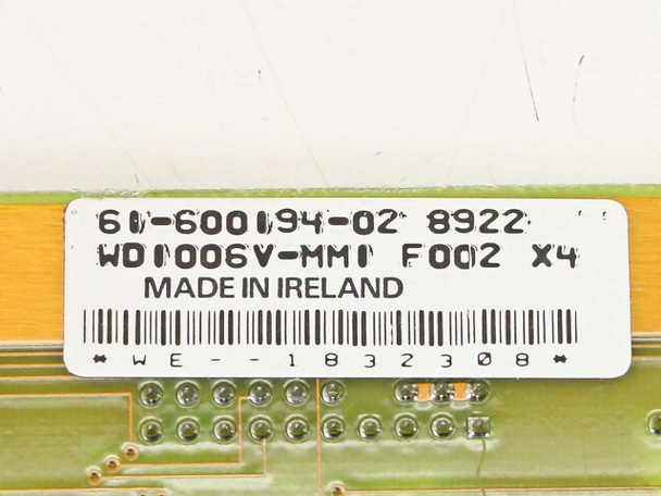 Western Digital WD1006V-MM1 label closeup – part number 61-600194-02, revision F002 X4, Made in Ireland, date code 8922