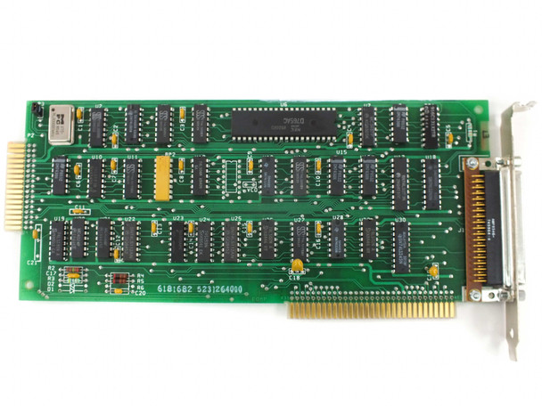 IBM 6181682 floppy controller card – flat top-down view showing full PCB layout, part number 6181682 5231264000, and 37-pin D-sub connector on bracket