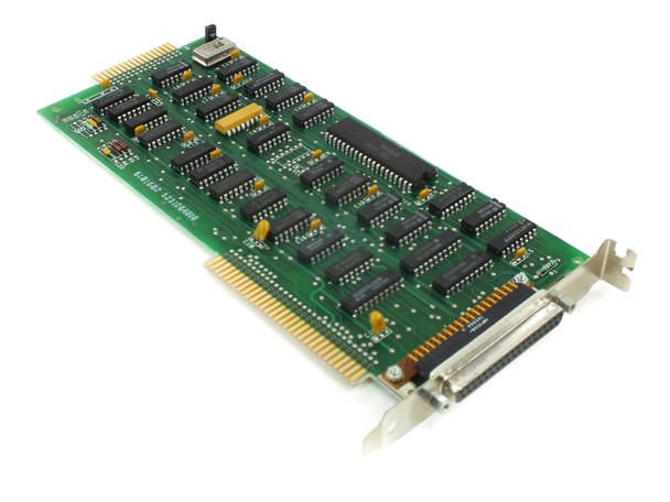 IBM 6181682 MFM floppy drive controller card – angled top view showing ISA edge connector, DIP ICs, and 37-pin D-sub bracket connector