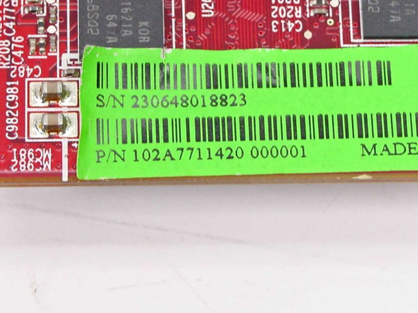 Dell HJ513 ATI Radeon X1300 — close-up of green label showing S/N and P/N 102A7711420