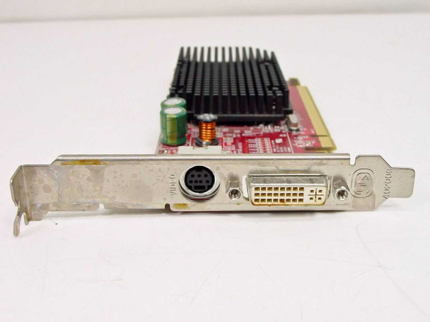 Dell HJ513 ATI Radeon X1300 — bracket-edge view clearly showing DVI-I and S-Video output ports on low-profile bracket