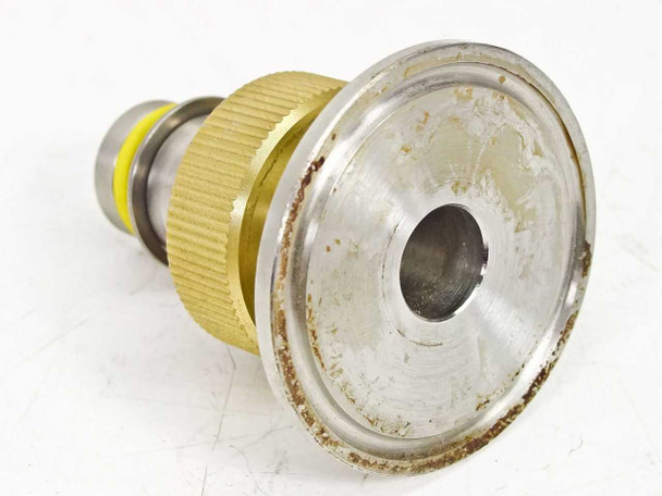 KF vacuum line adapter rear view showing stainless steel flange face with surface oxidation and center bore