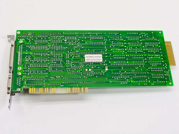 Digitrend Systems 8021312 ISA controller card — solder side with Digitrend Systems warranty label and dual DB bracket connectors visible