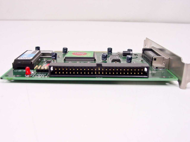 SIIG i940U Ultra SCSI PCI card — side profile view showing 50-pin internal IDC header, red LED indicator, and card height