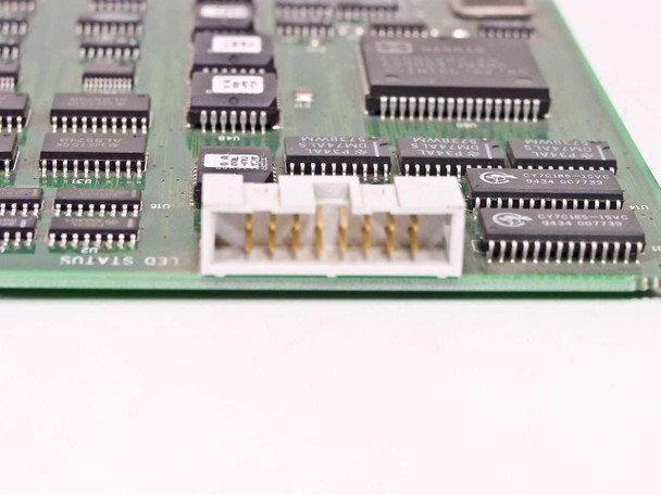 Cubix MP2008 A4190 — close-up of LED STATUS header connector with nearby logic ICs including DM74AL and CY7C series chips