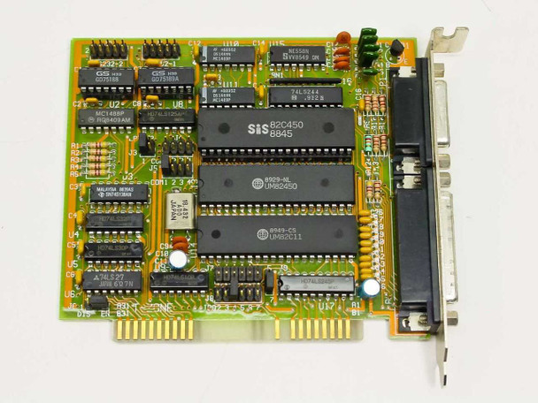 Dynova T-Zone RT900400603 8-bit ISA parallel adapter card – top side showing SiS B2C450 main controller chip and supporting ICs