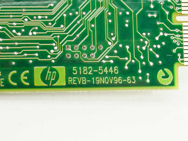 HP 5182-5446 PCB label closeup showing part number 5182-5446 and revision REVB-19NOV96-63 with HP logo and CE mark