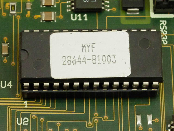 Close-up of HYF 28644-81003 ROM or firmware chip on HP A-3210-48 serial parallel module board