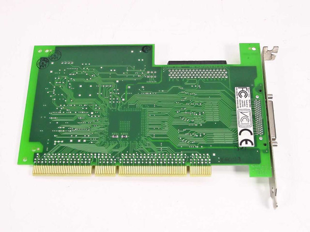 QLogic QLA1080 SCSI controller card PCB rear/solder-side view showing 68-pin internal connector and PCI edge connector
