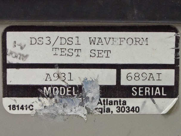 Scientific Atlanta A931 model and serial number label showing Model A931, Serial 689AI, Atlanta Georgia 30340