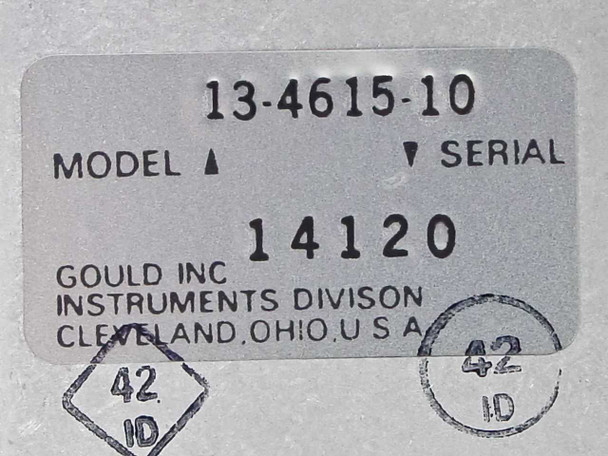 Gould 13-4615-10 model label – serial number 14120, Gould Inc. Instruments Division, Cleveland Ohio USA