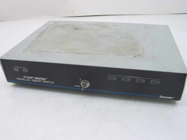 Inmac Clear Signal 803211 Parallel Smart Switch – front panel view showing port selection buttons 1 and 2, AUTO toggle switch, and Printer Status indicators