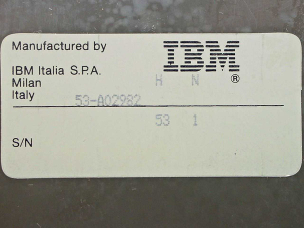 IBM Italia S.P.A. manufacturer label showing secondary part number 53-A02982, Milan Italy