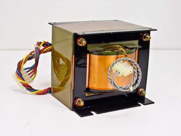 Sysmex PT-043 transformer right-side view showing full chassis frame, copper winding, and secondary connector on lead wires