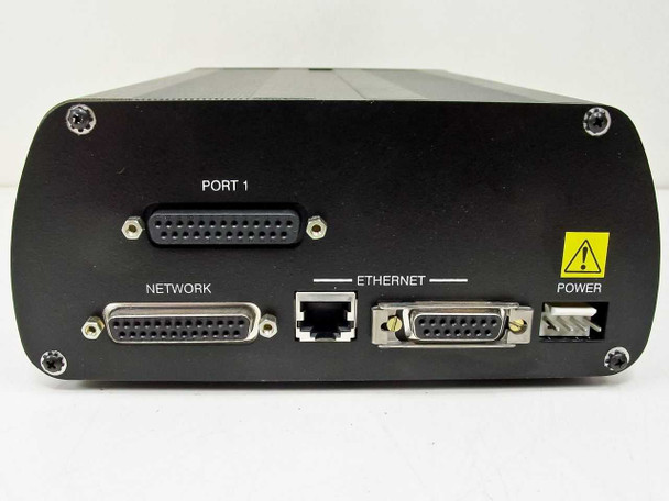 Fastcomm EtherFRAD F9200-SS-FNE1-A1000 rear panel showing PORT 1 DB25, NETWORK DB25, ETHERNET RJ-45, DB15 connector, and POWER port