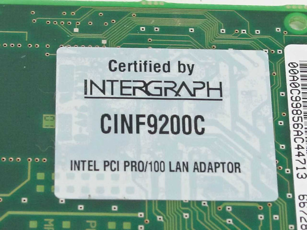 Intel CINF9200C label close-up – Certified by Intergraph, Intel PCI PRO/100 LAN Adaptor