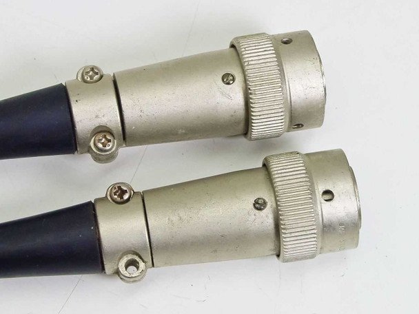 Both connector ends side view showing metal threaded coupling ring and strain relief collar
